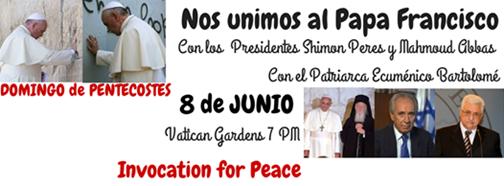 Foto: Invocation for Peace 
Vatican Gardens 7 PM (GMT+1)
http://www.ctv.va/content/ctv/it/livetv.html
