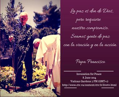 Foto: La paz es don de Dios, pero requiere nuestro compromiso. 
Seamos gente de paz con la oración y en la acción. Papa Francisco  #weprayforpeace #Sumate #compartilo #share